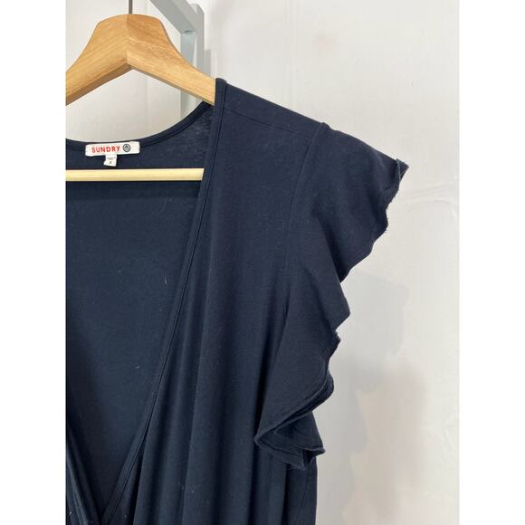 SUNDRY Size 2 M Flutter Sleeve Jumpsuit Surplice V-Neck Jogger Hem Navy Blue - Picture 5 of 9